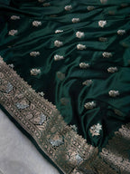 Banarasi Satin Katan Silk Saree Minakari Boota Pattern in Bottle Green Shades SK07