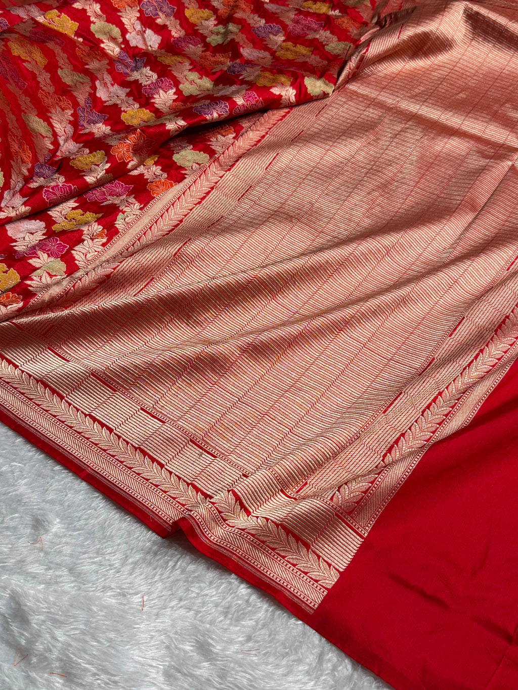 Banarasi Pure Katan Silk Saree with Minakari Cross Pattern in Red Shades Shades PKM02