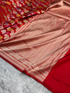 Banarasi Pure Katan Silk Saree with Minakari Cross Pattern in Red Shades Shades PKM02