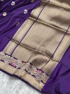Banarasi Pure Katan Silk Saree Handwoven Kaduwa Boota Pattern with Minakari work in Purple Shades PKH09