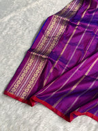 Banarasi Pure Katan Silk Saree Handwoven Kaduwa Boota Pattern with Minakari work in Cross Purple Shades PKH05