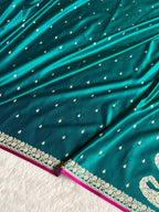 Banarasi Mashru Satin Silk Saree Booti Pattern Dark Peacock Shades MSK31