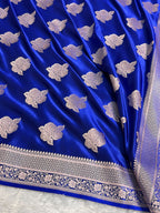 Banarasi Mashru Satin Silk Saree Boota Pattern Royal Blue Shades MSK15