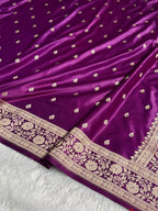 Banarasi Mashru Satin Silk Saree Booti Pattern Wine Shades MSK15