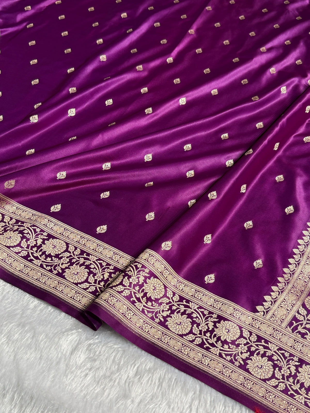 Banarasi Mashru Satin Silk Saree Booti Pattern Wine Shades MSK15