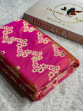 Banarasi Pure Katan Silk Saree with Minakari Cross Pattern in Goldish Pink Shades PKM12