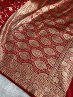 Banarasi Satin Silk Saree Jaal Pattern in Red Shades SS06
