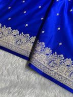 Banarasi Mashru Satin Silk Saree Booti Pattern Royal Blue Shades MSK32