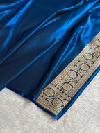 Banarasi Satin Silk Saree Jaal Pattern in German Blue Shades SS04