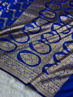 Banarasi Satin Silk Saree Cross Pattern in Royal Blue Shades SS07