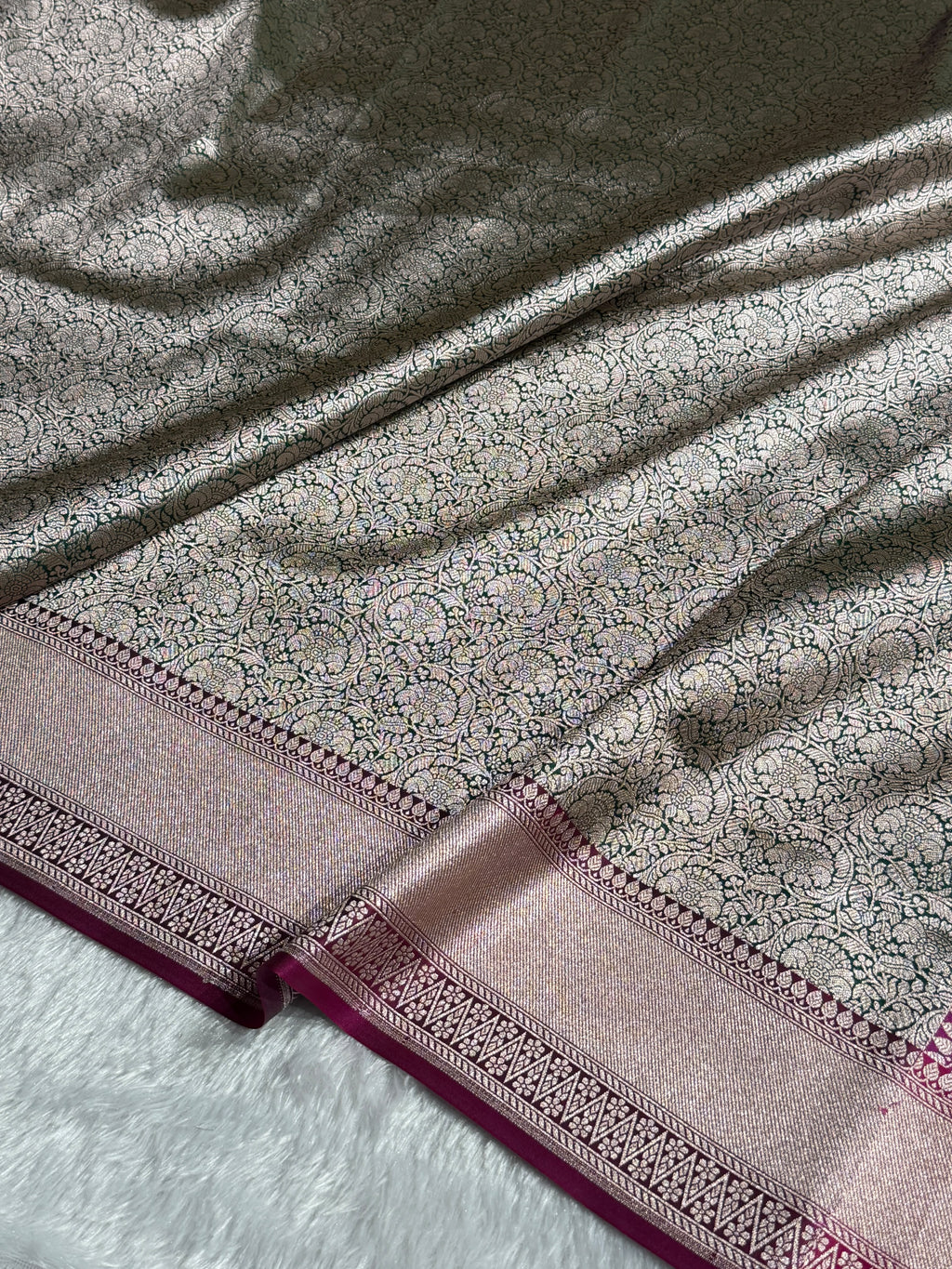 Banarasi Satin Katan Silk Saree Brocade Pattern in Rani Shades SK10