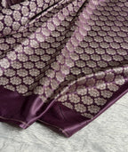 Banarasi Mashru Satin Silk Saree Floral Plain Body Mina Pattern In Royal Purple Shades MSC06