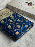 Banarasi Satin Silk Saree Jaal Pattern in German Blue Shades SS04