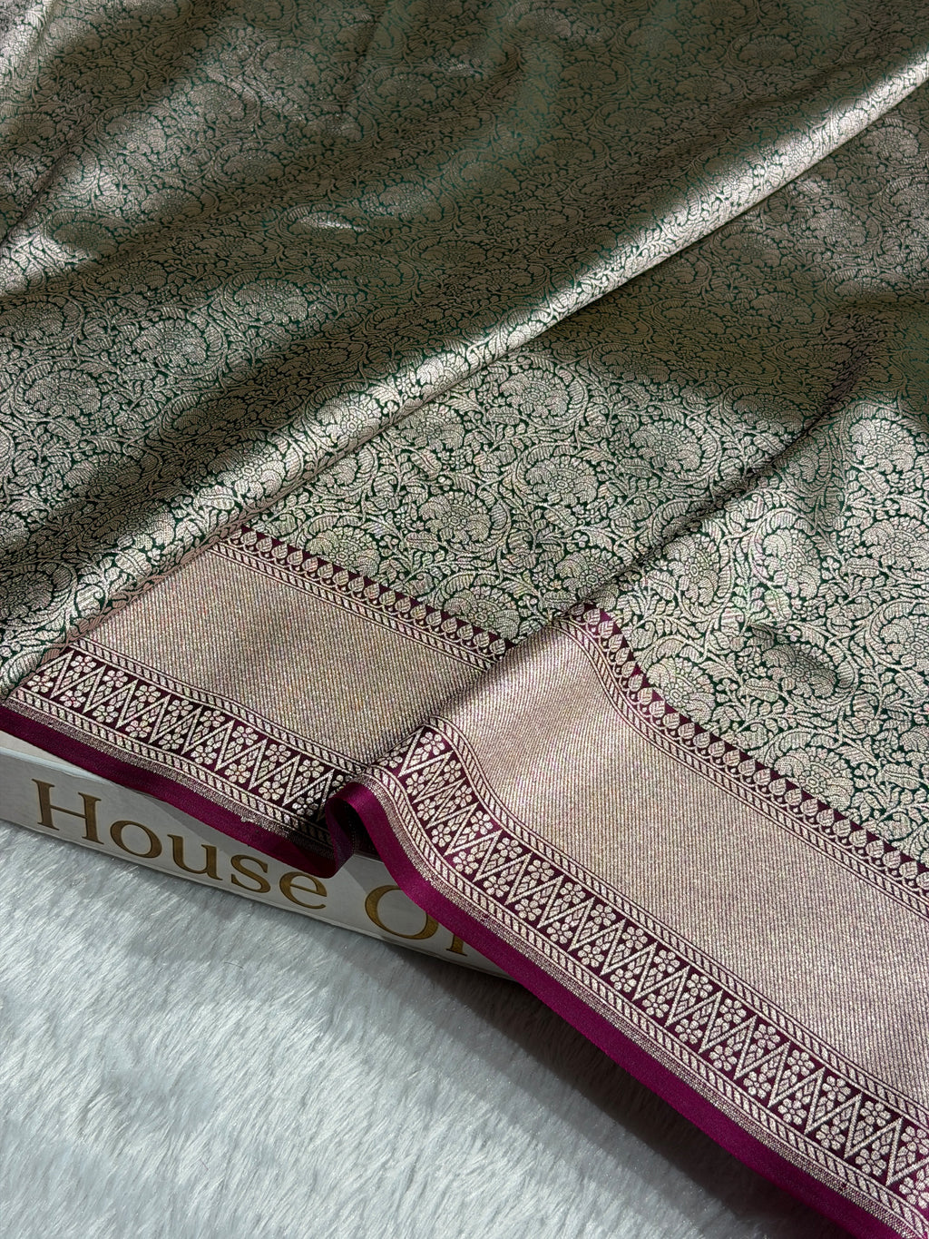 Banarasi Satin Katan Silk Saree Brocade Pattern in Rani Shades SK10