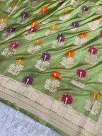 Banarasi Pure Katan Silk Saree with Minakari Boota Pattern in Pista Green Shades Shades PKM06
