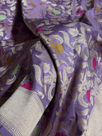 Banarasi Pure Katan Silk Saree with Minakari Jaal Pattern in Lavender Shades PKM07
