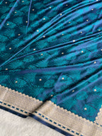 Banarasi Mashru Satin Silk Saree Tanchoi Pattern Peacock Shades MSK35