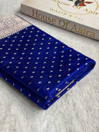 Banarasi Mashru Satin Silk Saree Booti Pattern Royal Blue Shades MSK18