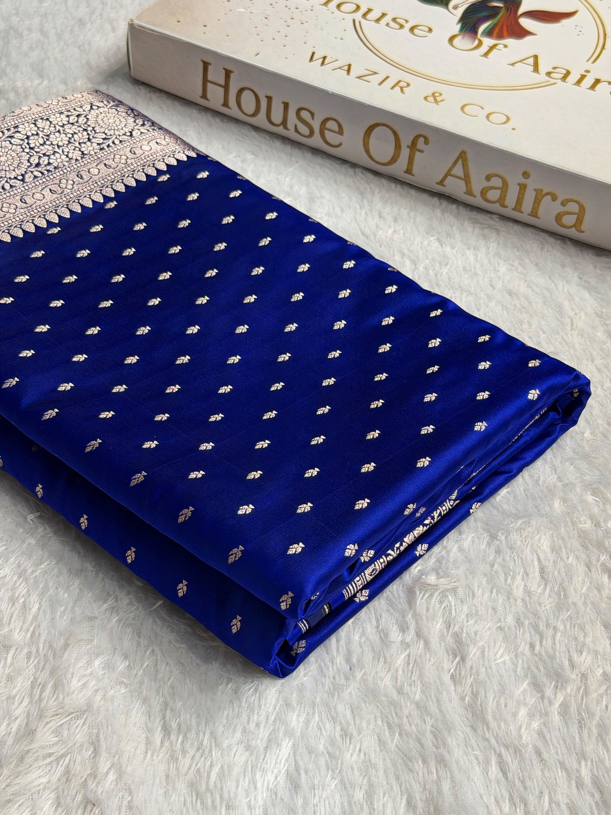 Banarasi Mashru Satin Silk Saree Booti Pattern Royal Blue Shades MSK18