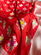 Banarasi Pure Katan Silk Saree with Minakari Boota Pattern in Red Shades PKM10