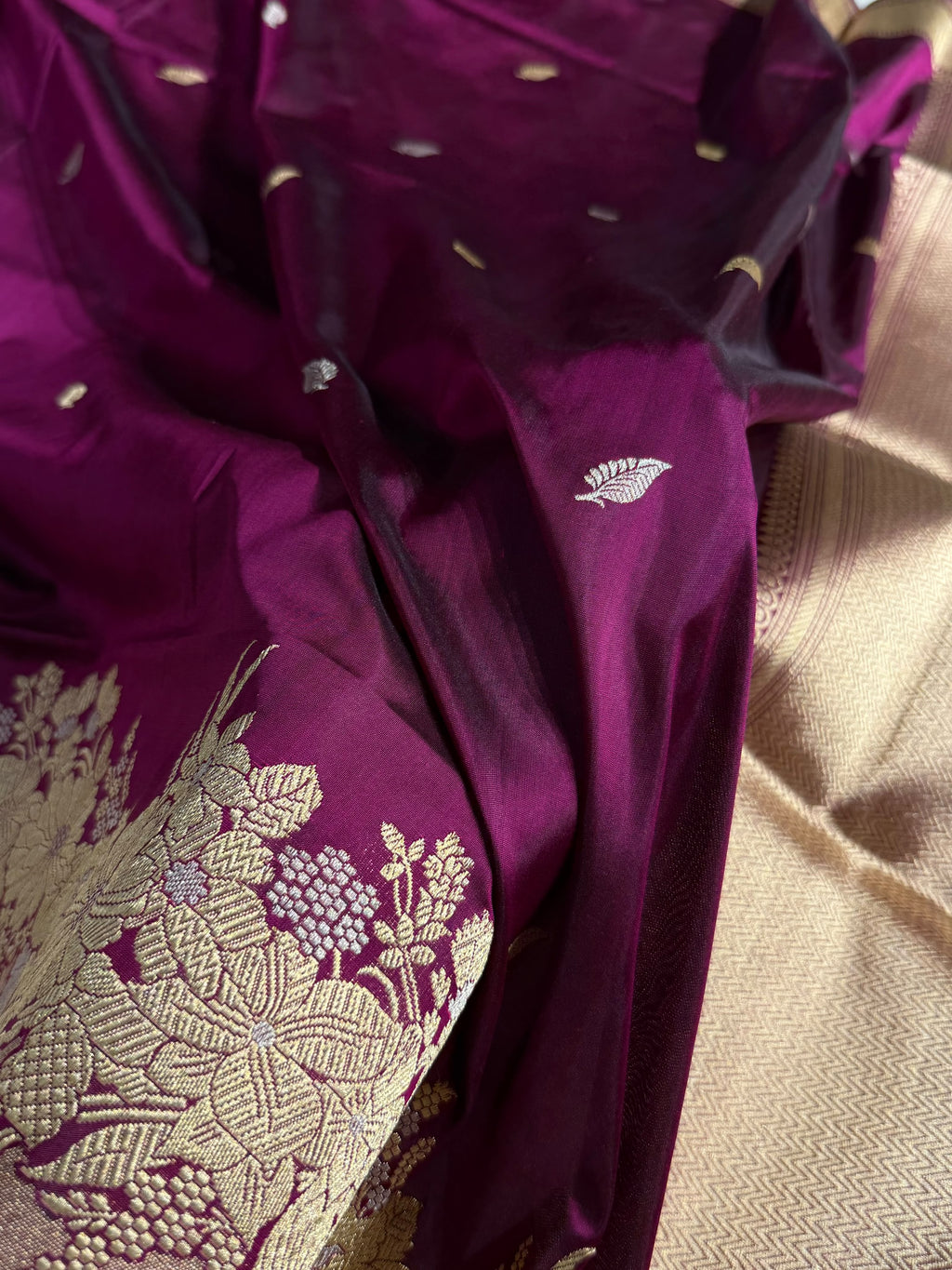 Banarasi Pure Katan Silk Saree Handwoven Kaduwa Boota Pattern with Minakari work in Wine Shades PKH02