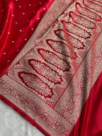 Banarasi Mashru Satin Silk Saree Floral Jaal Pattern In Red Shades MSC13