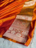 Banarasi Satin Katan Silk Saree Jaal Pattern in Mustard Shades SK15