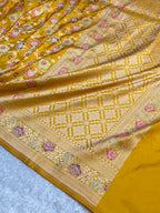Banarasi Pure Katan Silk Saree with Minakari Jaal Pattern in Mustard Gold Shades Shades PKM04