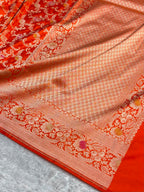 Banarasi Pure Katan Silk Saree with Minakari Jaal Pattern in Orange Shades PKM11