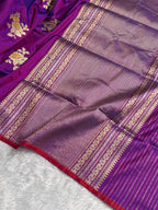 Banarasi Pure Katan Silk Saree Handwoven Kaduwa Boota Pattern with Minakari work in Cross Purple Shades PKH05