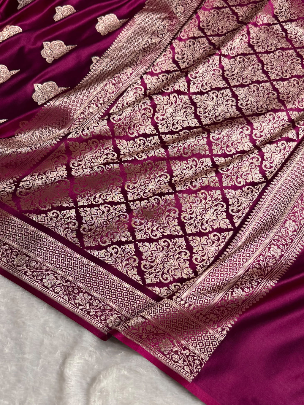 Banarasi Mashru Satin Silk Saree Boota Pattern Wine Shades MSK15