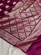 Banarasi Mashru Satin Silk Saree Boota Pattern Wine Shades MSK15