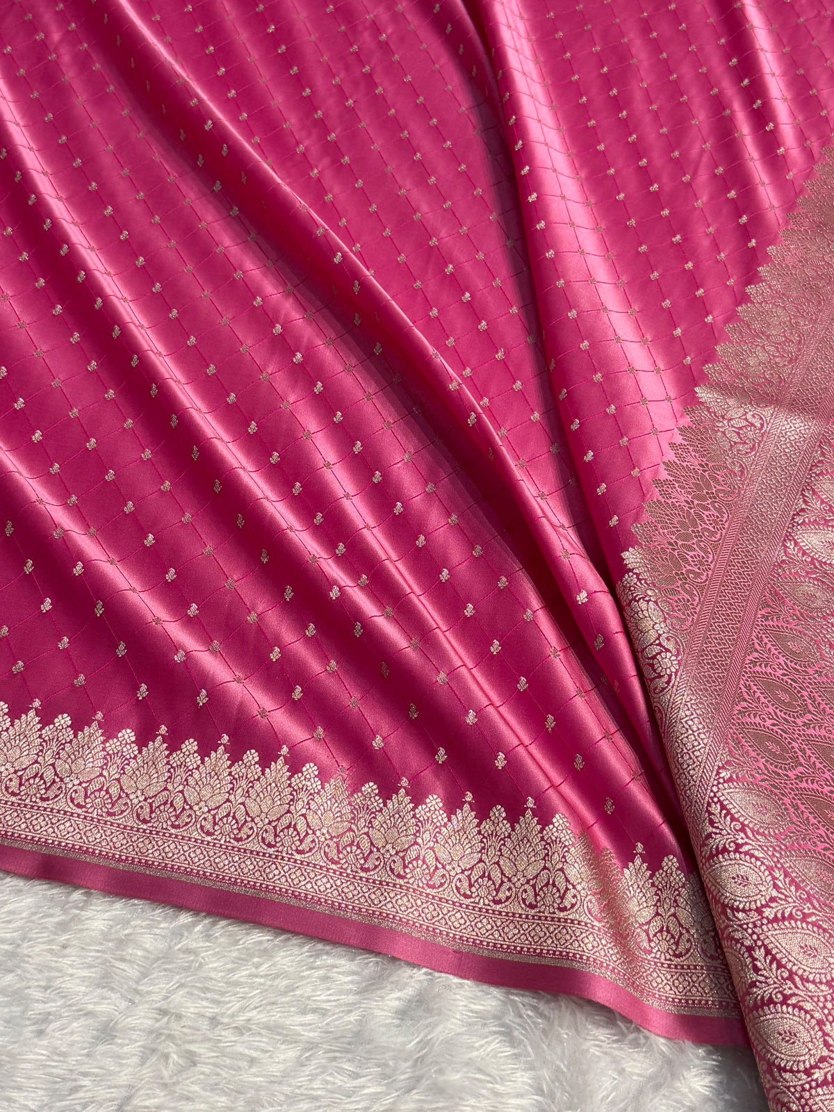 Banarasi Mashru Satin Silk Saree Tanchoi Pattern Baby Pink Shades MSK20