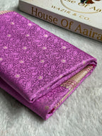 Banarasi Mashru Satin Silk Saree Tanchoi Pattern Contrast Lavendar with Rani Shades MSK34