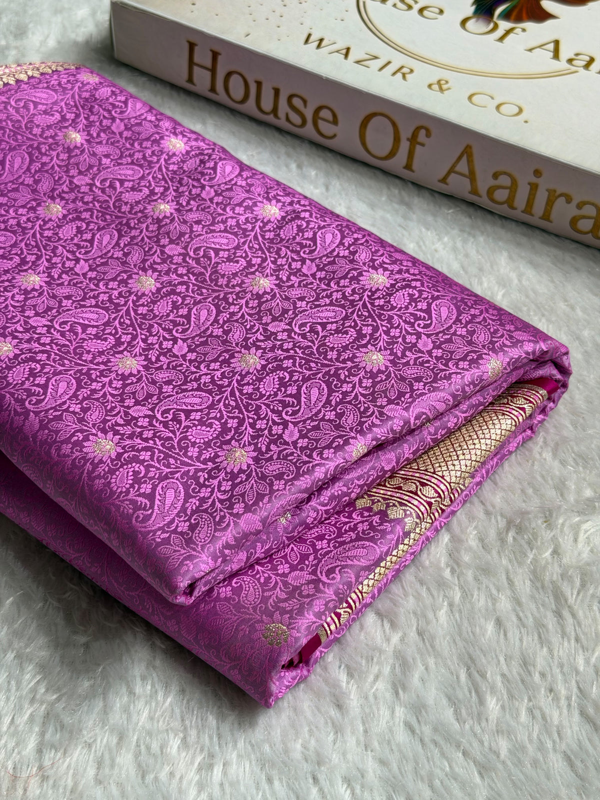 Banarasi Mashru Satin Silk Saree Tanchoi Pattern Contrast Lavendar with Rani Shades MSK34