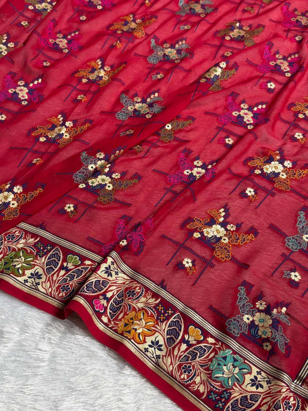 Banarasi Pure Chiffon Georgette Silk Saree with Minakari Work Pattern in Maroon Shades PCG01