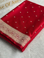Banarasi Mashru Satin Silk Saree Floral Jaal Pattern In Red Shades MSC13