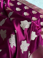 Banarasi Mashru Satin Silk Saree Boota Pattern Wine Shades MSK15