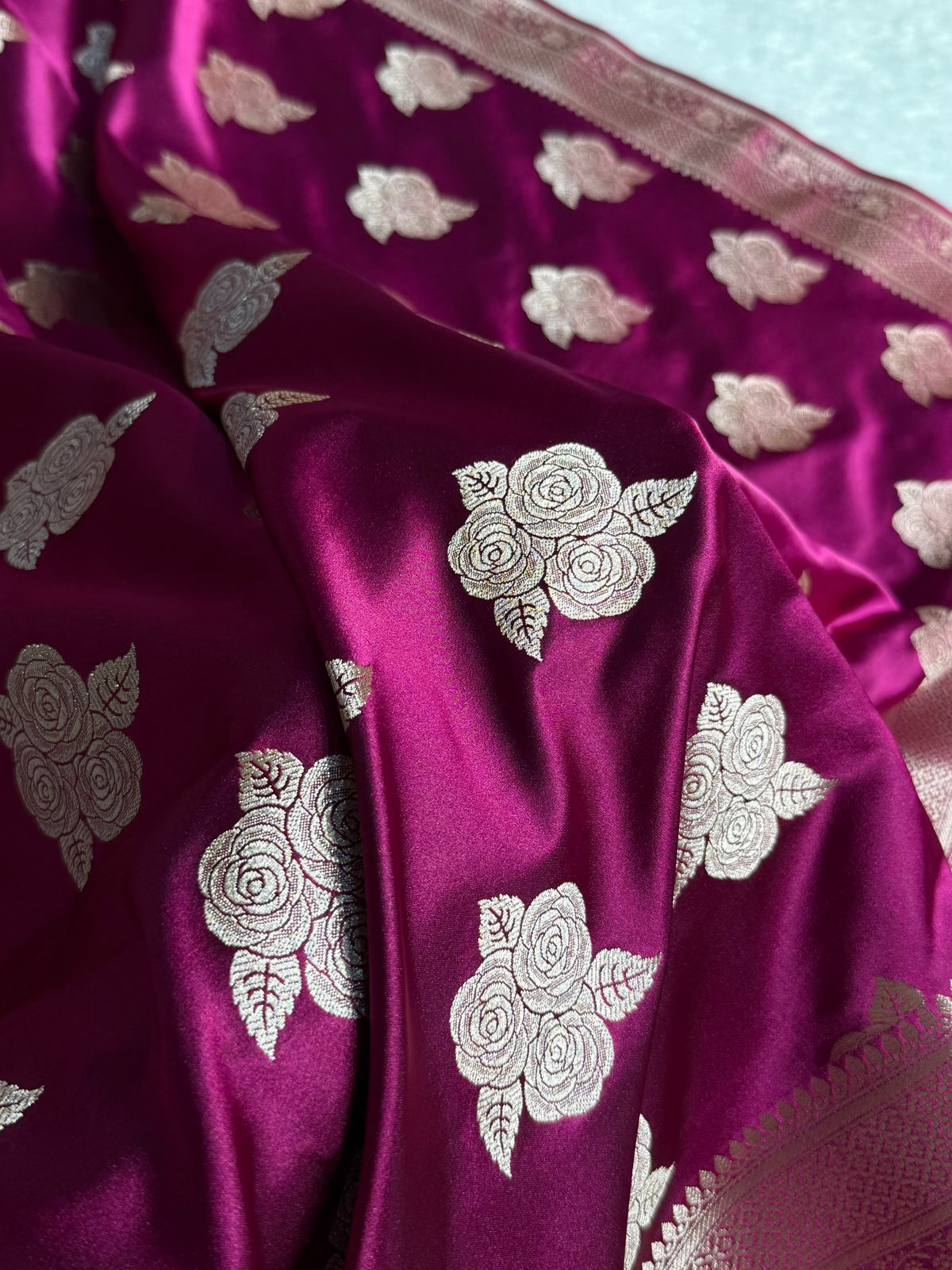 Banarasi Mashru Satin Silk Saree Boota Pattern Wine Shades MSK15