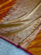 Banarasi Mashru Satin Silk Saree Booti Pattern Fire Gold Shades MSK30
