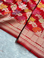 Banarasi Pure Katan Silk Saree with Minakari Cross Pattern in Red Shades Shades PKM02