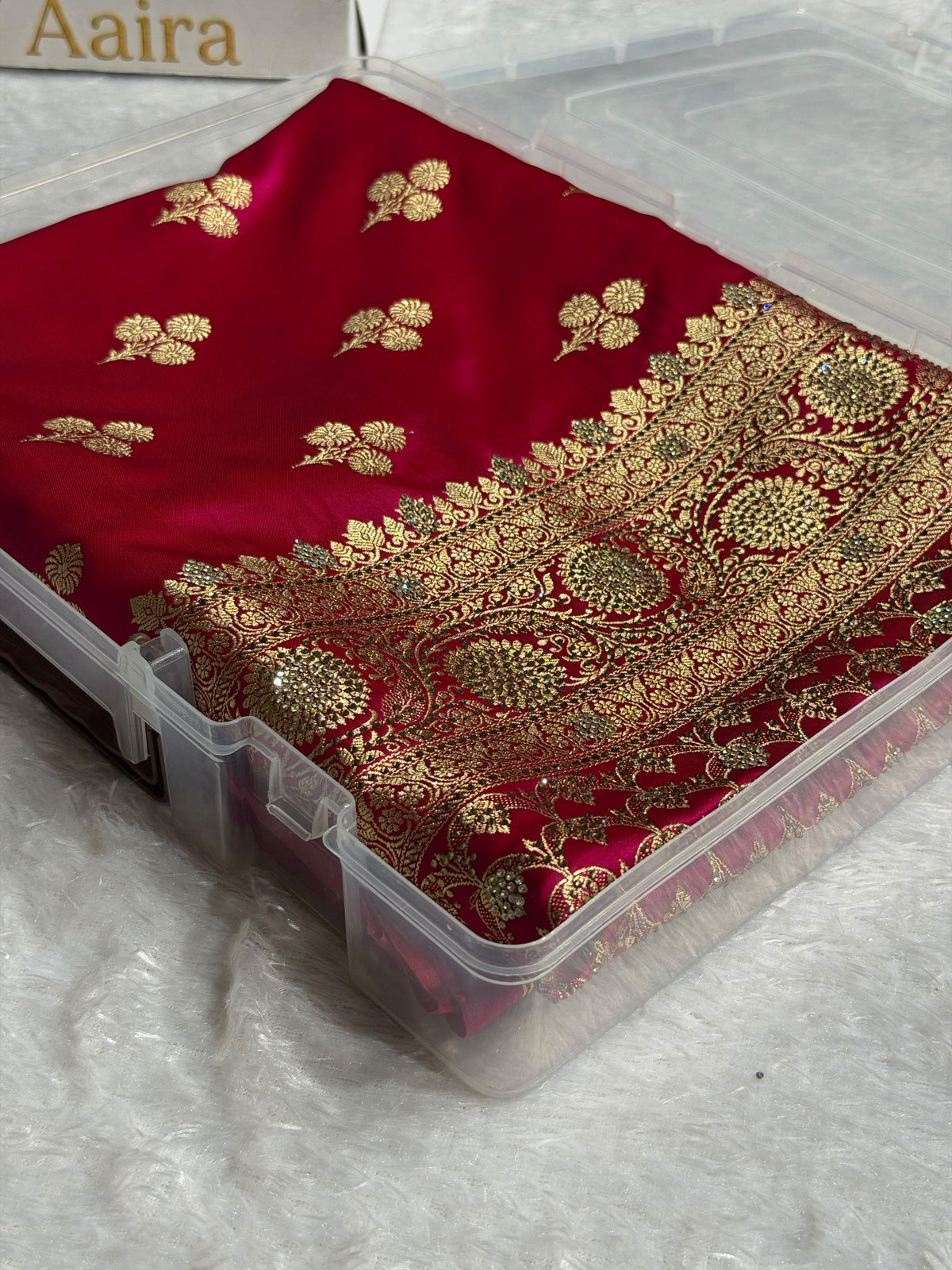 Bridal Banarasi Katan Satin Silk Saree Booti Pattern with Swarovski Work in Rani Pink Shades BSK02