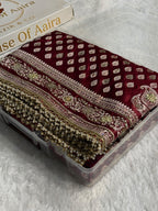 Bridal Banarasi Mashru Satin Silk Saree with Ari Pearl Work & Gotta Patti Work Booti Pattern in Chocolate Shades BMSKGP09