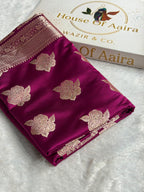 Banarasi Mashru Satin Silk Saree Boota Pattern Wine Shades MSK15