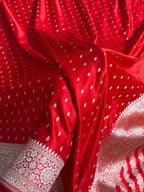 Banarasi Mashru Satin Silk Saree Booti Pattern Red Shades MSK18