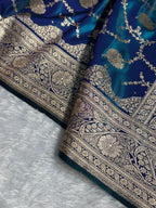 Banarasi Satin Silk Saree Jaal Pattern in Peacock Shades SS12
