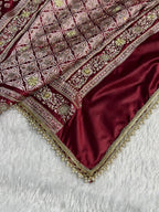 Bridal Banarasi Mashru Satin Silk Saree with Ari Pearl Work & Gotta Patti Work Booti Pattern in Chocolate Shades BMSKGP09
