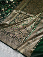 Banarasi Satin Silk Saree Cross Pattern in Bottle Green Shades SS08
