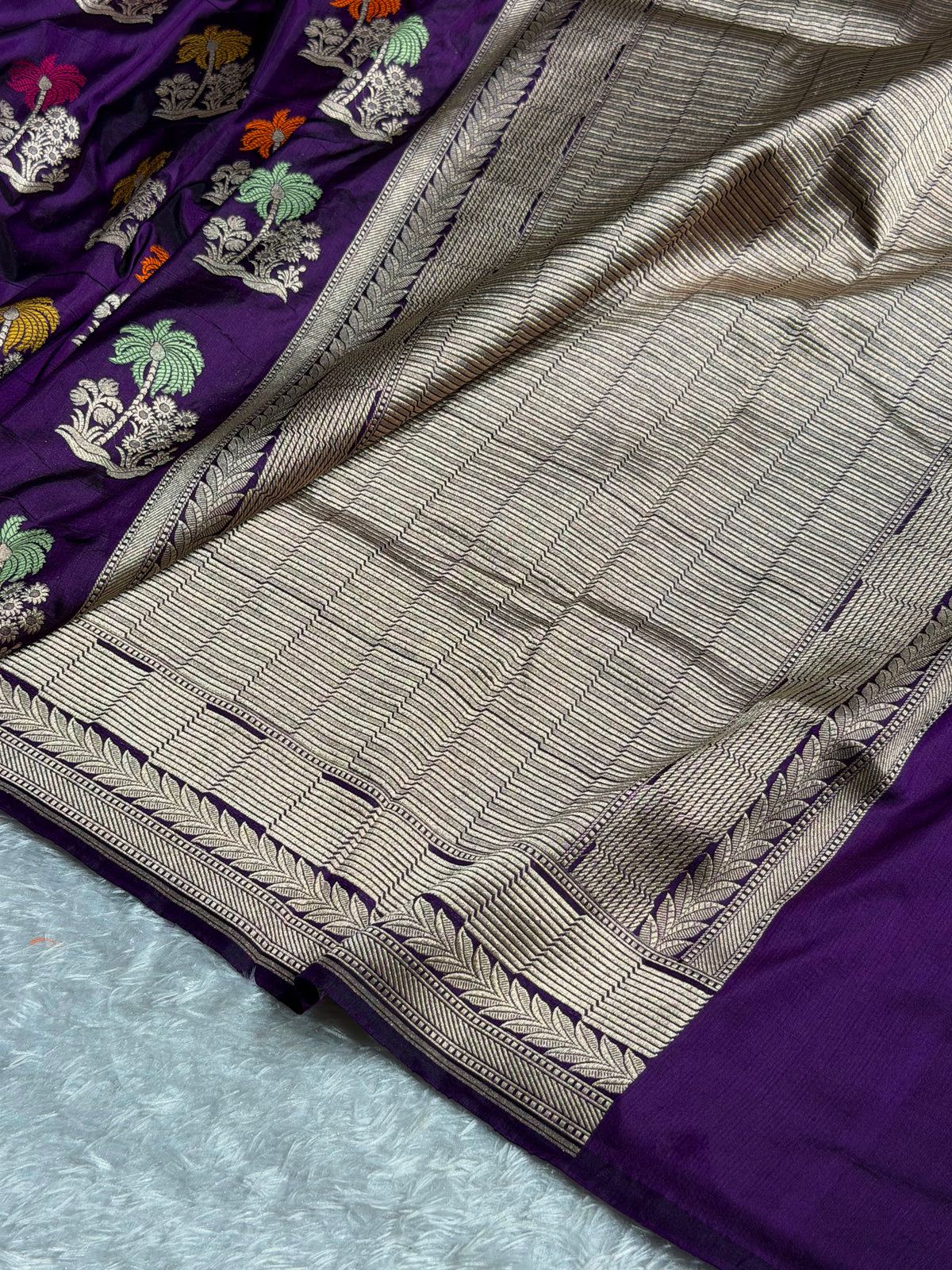 Banarasi Pure Katan Silk Saree with Minakari Boota Pattern in Purple Shades Shades PKM06
