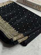 Bridal Banarasi Mashru Satin Silk Saree  Tanchoi Pattern with Swarovski Work In Black Shades BMSK07
